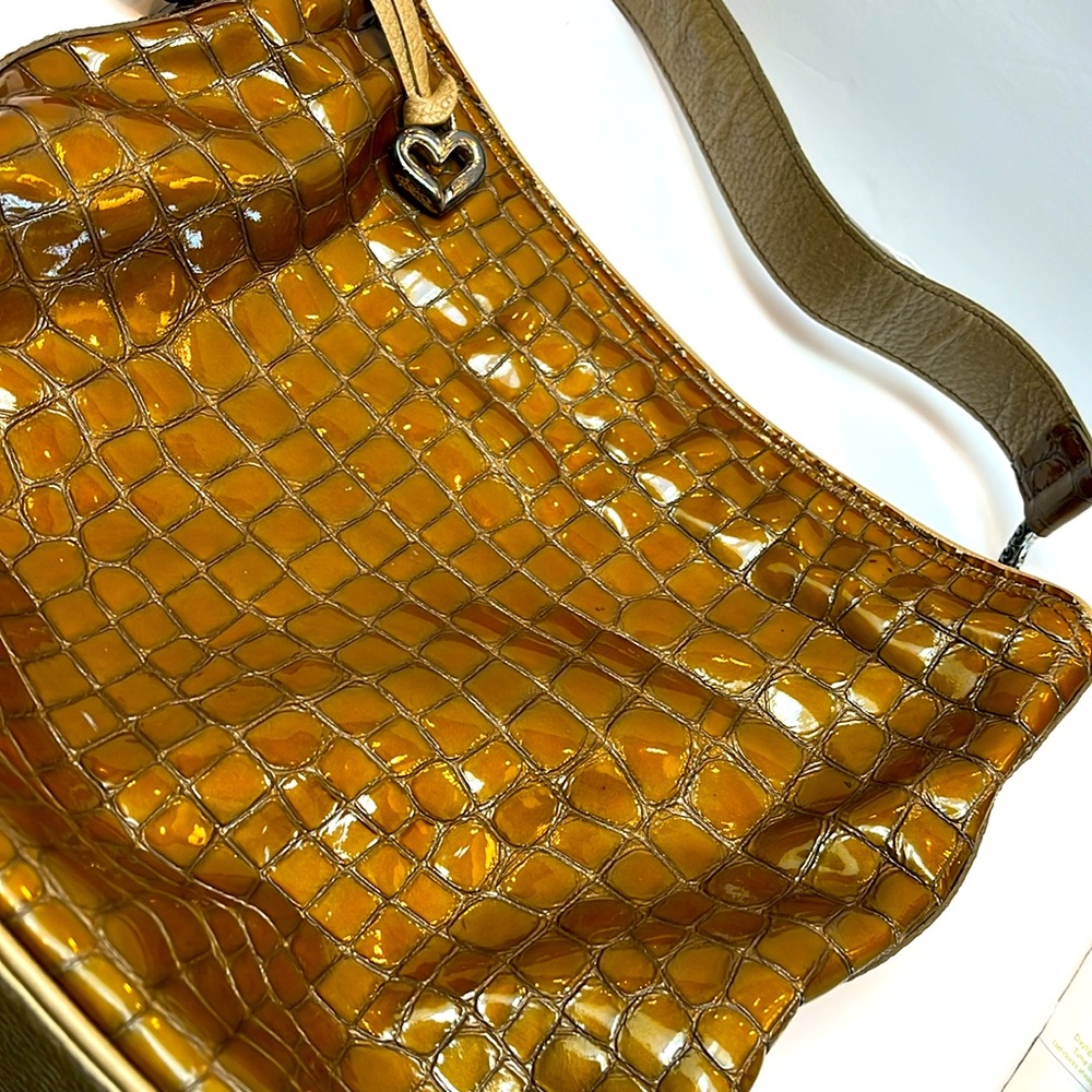Brighton Gold Patent Leather Croc Embossed Cher Shoulder Bag Hobo Tote